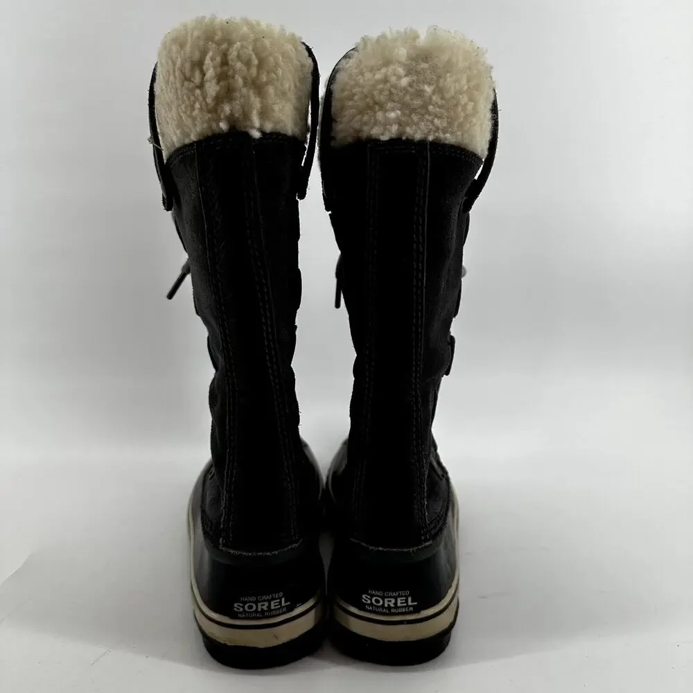 Sorel Joan of Arctic Boots Leather Winter Snow Lace Up Faux Shearling Black 8.5